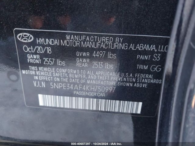 Photo 8 VIN: 5NPE34AF4KH750997 - HYUNDAI SONATA 