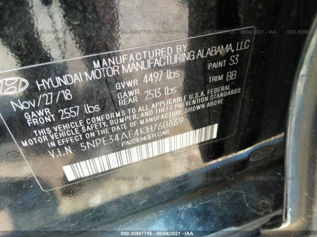 Photo 8 VIN: 5NPE34AF4KH760669 - HYUNDAI SONATA 