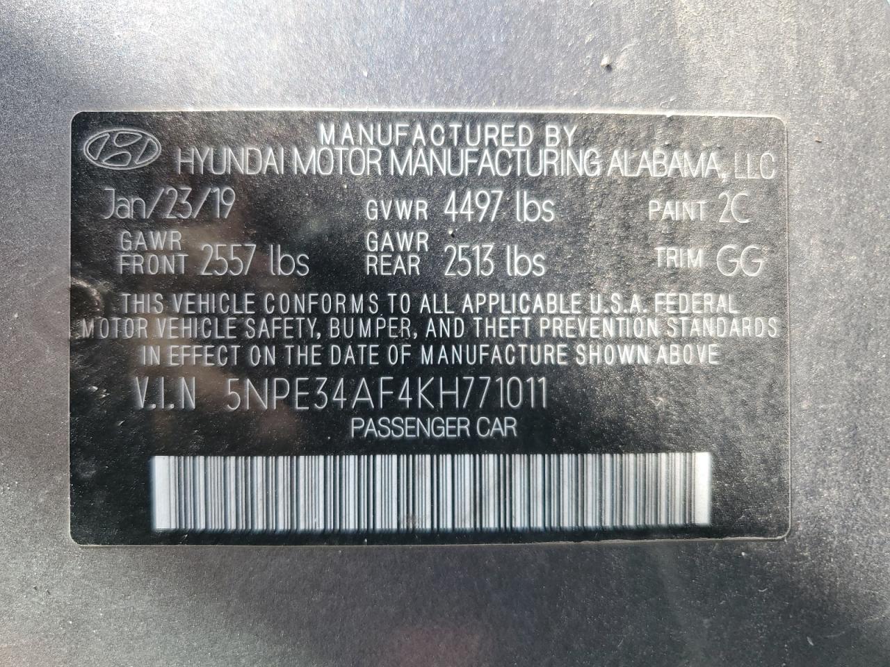 Photo 12 VIN: 5NPE34AF4KH771011 - HYUNDAI SONATA 