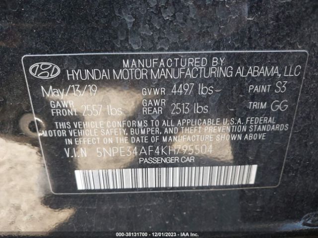 Photo 8 VIN: 5NPE34AF4KH795504 - HYUNDAI SONATA 