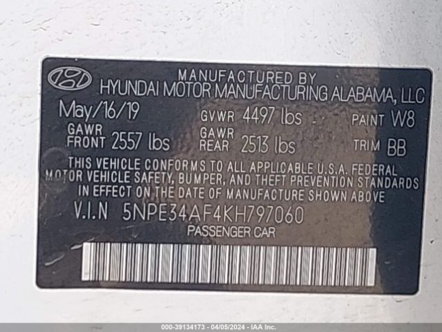 Photo 8 VIN: 5NPE34AF4KH797060 - HYUNDAI SONATA 