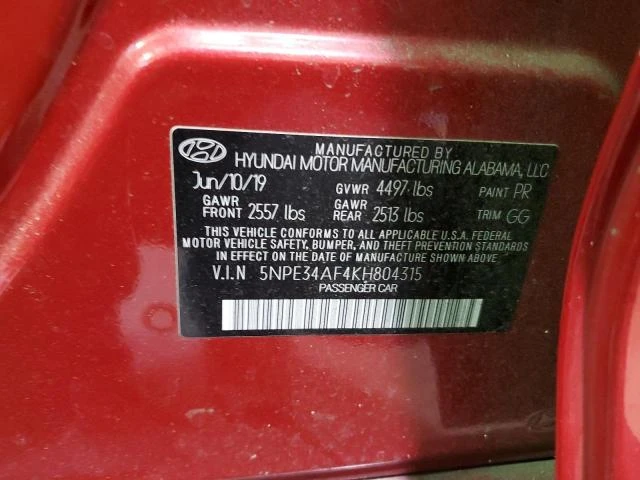 Photo 11 VIN: 5NPE34AF4KH804315 - HYUNDAI SONATA LIM 