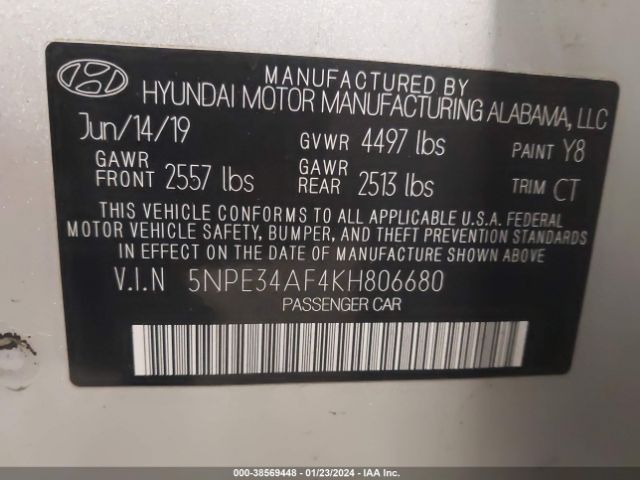 Photo 8 VIN: 5NPE34AF4KH806680 - HYUNDAI SONATA 