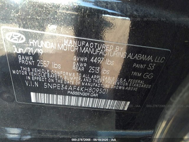 Photo 8 VIN: 5NPE34AF4KH809501 - HYUNDAI SONATA 