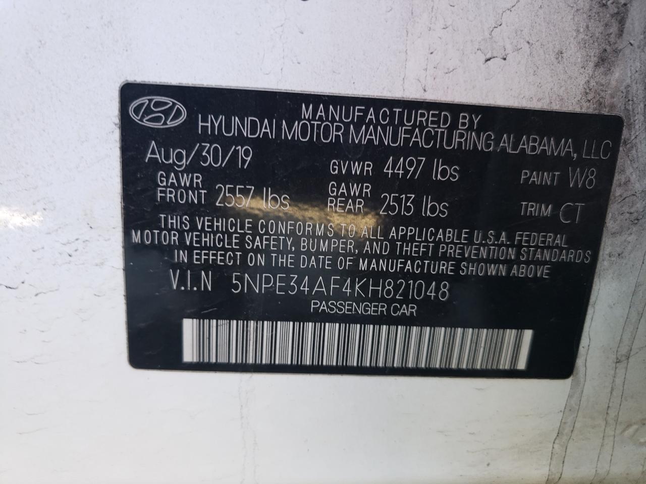 Photo 11 VIN: 5NPE34AF4KH821048 - HYUNDAI SONATA 