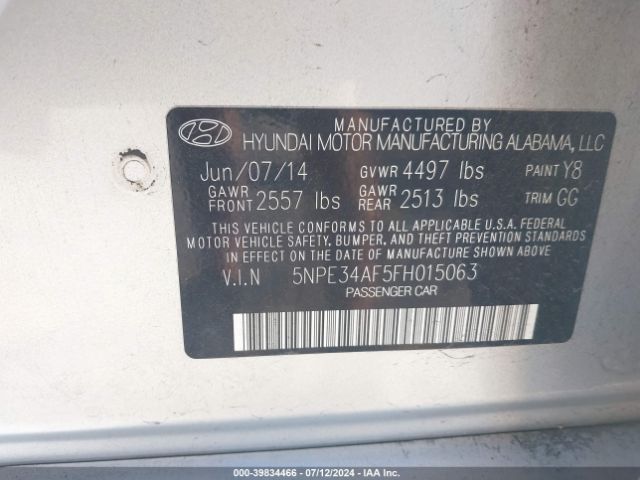 Photo 8 VIN: 5NPE34AF5FH015063 - HYUNDAI SONATA 