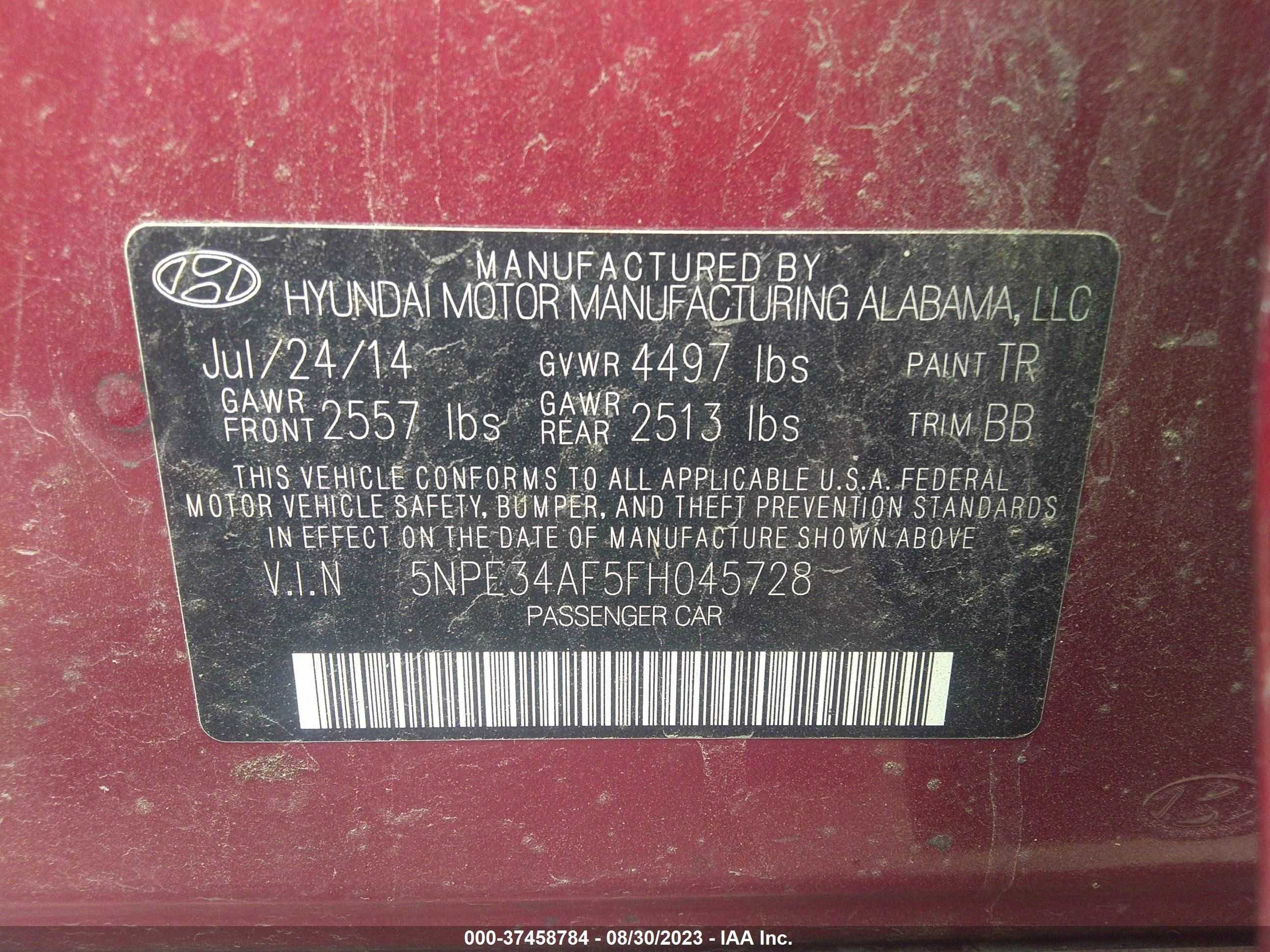 Photo 8 VIN: 5NPE34AF5FH045728 - HYUNDAI SONATA 