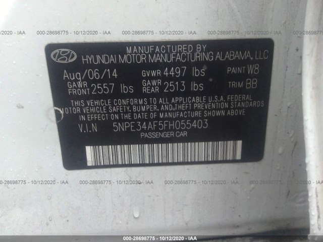 Photo 8 VIN: 5NPE34AF5FH055403 - HYUNDAI SONATA 