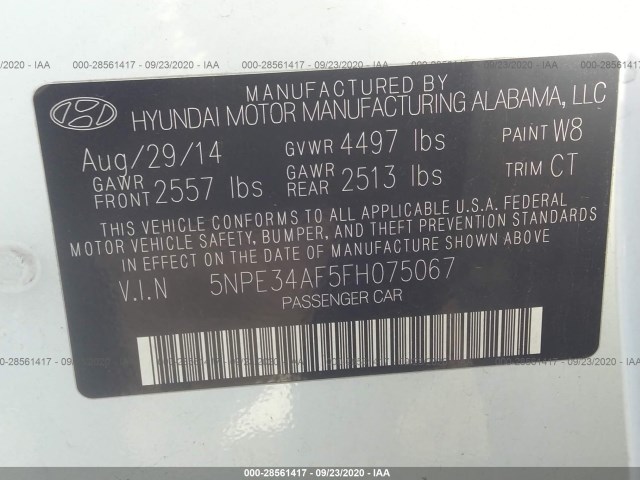 Photo 8 VIN: 5NPE34AF5FH075067 - HYUNDAI SONATA 