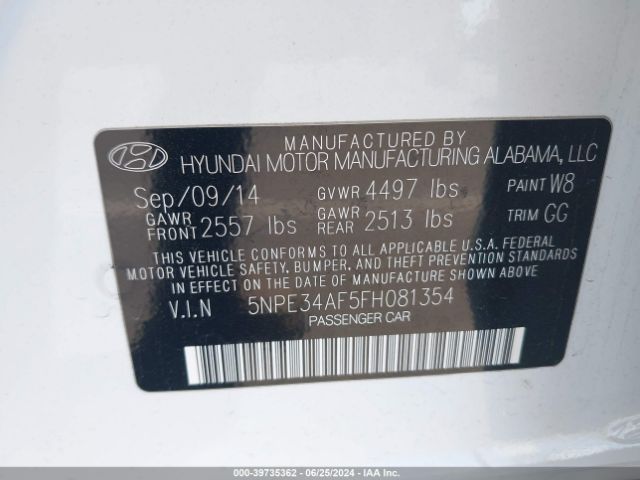 Photo 8 VIN: 5NPE34AF5FH081354 - HYUNDAI SONATA 