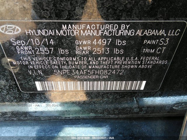 Photo 8 VIN: 5NPE34AF5FH082472 - HYUNDAI SONATA 