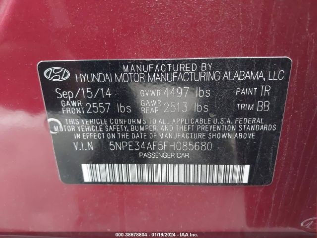 Photo 8 VIN: 5NPE34AF5FH085680 - HYUNDAI SONATA 