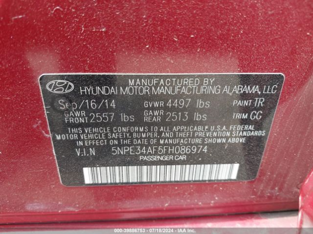 Photo 8 VIN: 5NPE34AF5FH086974 - HYUNDAI SONATA 