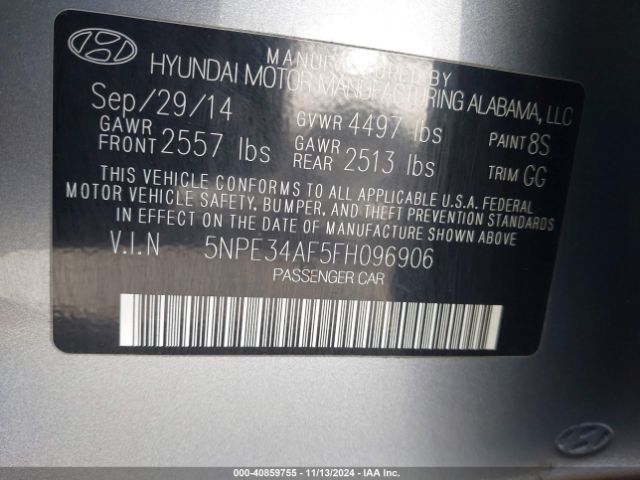 Photo 8 VIN: 5NPE34AF5FH096906 - HYUNDAI SONATA 