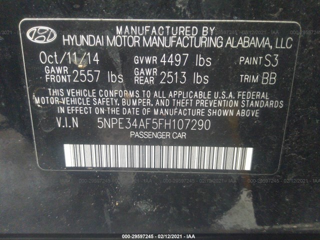 Photo 8 VIN: 5NPE34AF5FH107290 - HYUNDAI SONATA 