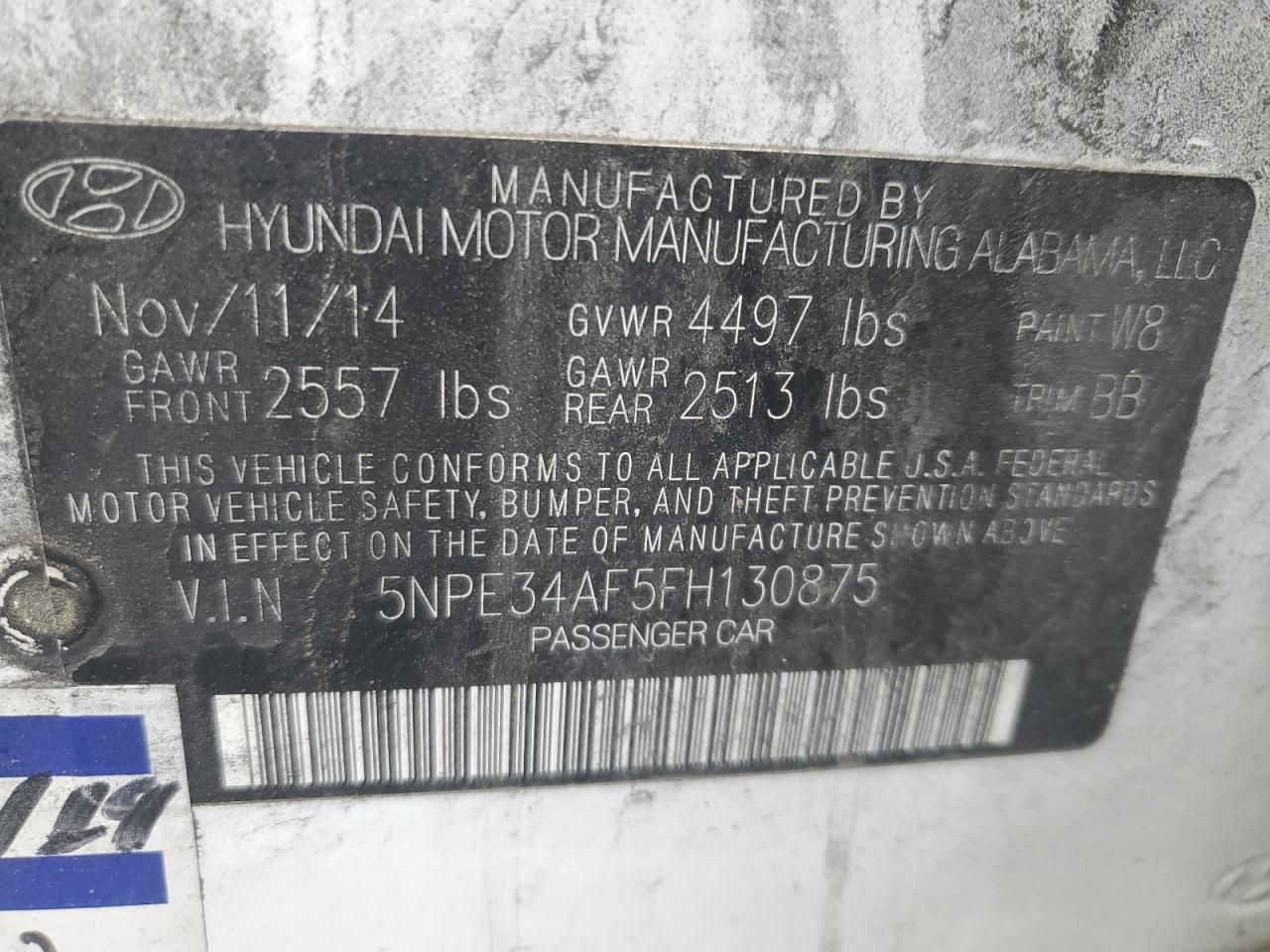 Photo 11 VIN: 5NPE34AF5FH130875 - HYUNDAI SONATA 