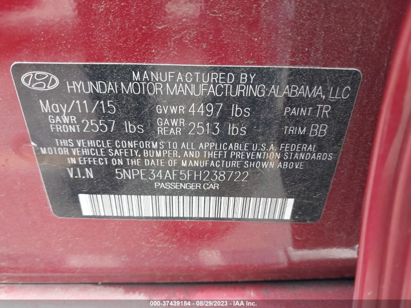 Photo 8 VIN: 5NPE34AF5FH238722 - HYUNDAI SONATA 