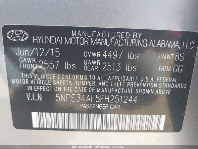 Photo 8 VIN: 5NPE34AF5FH251244 - HYUNDAI SONATA 