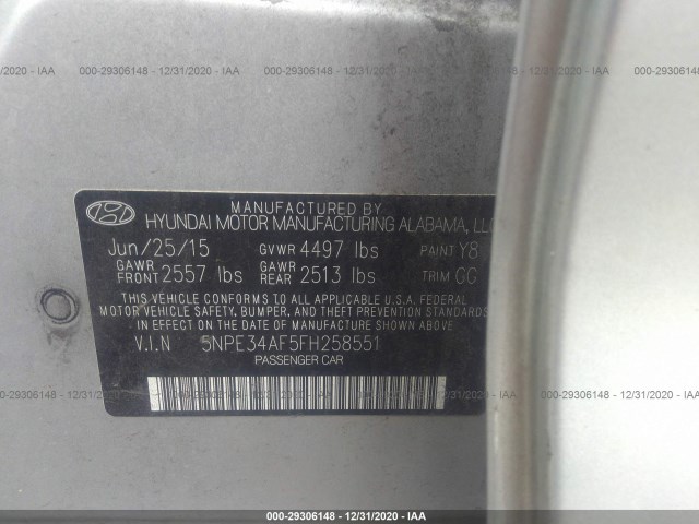 Photo 8 VIN: 5NPE34AF5FH258551 - HYUNDAI SONATA 