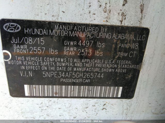 Photo 8 VIN: 5NPE34AF5GH265744 - HYUNDAI SONATA 