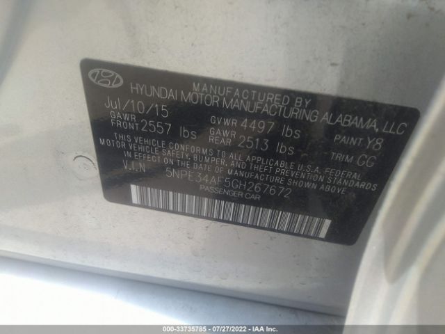 Photo 8 VIN: 5NPE34AF5GH267672 - HYUNDAI SONATA 