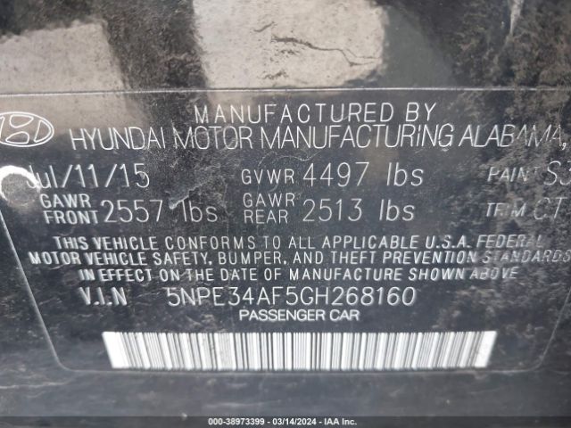 Photo 8 VIN: 5NPE34AF5GH268160 - HYUNDAI SONATA 