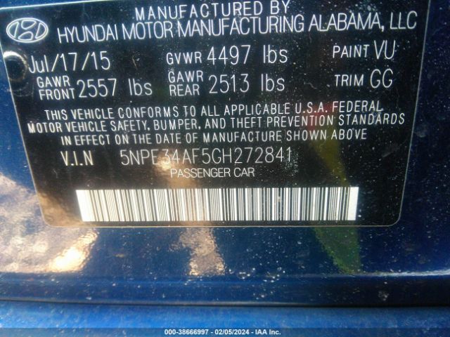 Photo 8 VIN: 5NPE34AF5GH272841 - HYUNDAI SONATA 