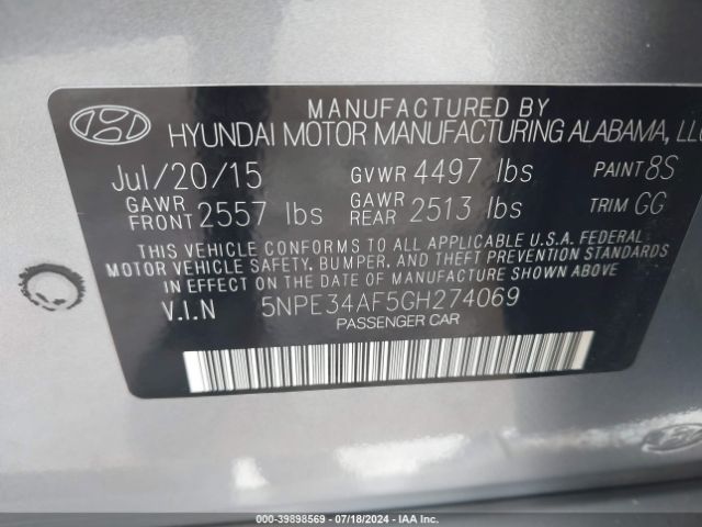 Photo 8 VIN: 5NPE34AF5GH274069 - HYUNDAI SONATA 