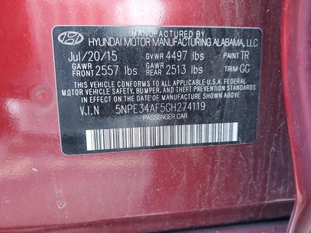 Photo 12 VIN: 5NPE34AF5GH274119 - HYUNDAI SONATA 