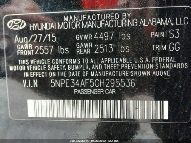 Photo 8 VIN: 5NPE34AF5GH295536 - HYUNDAI SONATA 