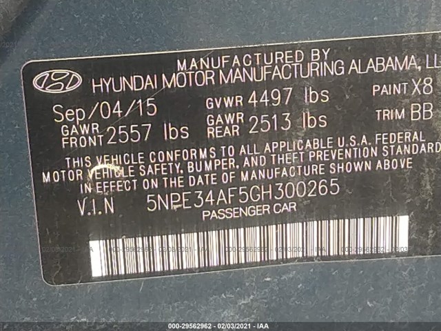 Photo 8 VIN: 5NPE34AF5GH300265 - HYUNDAI SONATA 