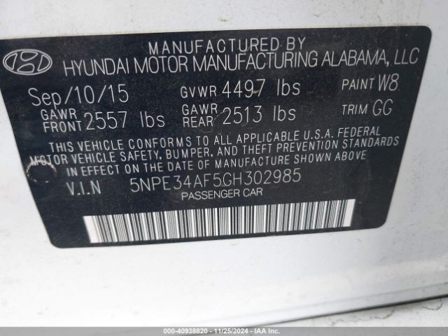 Photo 8 VIN: 5NPE34AF5GH302985 - HYUNDAI SONATA 