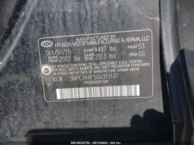 Photo 8 VIN: 5NPE34AF5GH315137 - HYUNDAI SONATA 