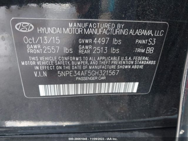 Photo 8 VIN: 5NPE34AF5GH321567 - HYUNDAI SONATA 