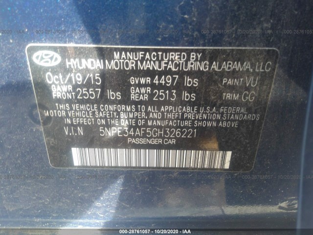 Photo 8 VIN: 5NPE34AF5GH326221 - HYUNDAI SONATA 