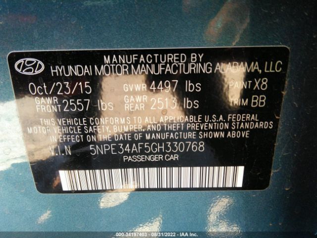 Photo 8 VIN: 5NPE34AF5GH330768 - HYUNDAI SONATA 