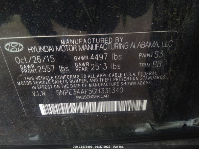 Photo 8 VIN: 5NPE34AF5GH331340 - HYUNDAI SONATA 