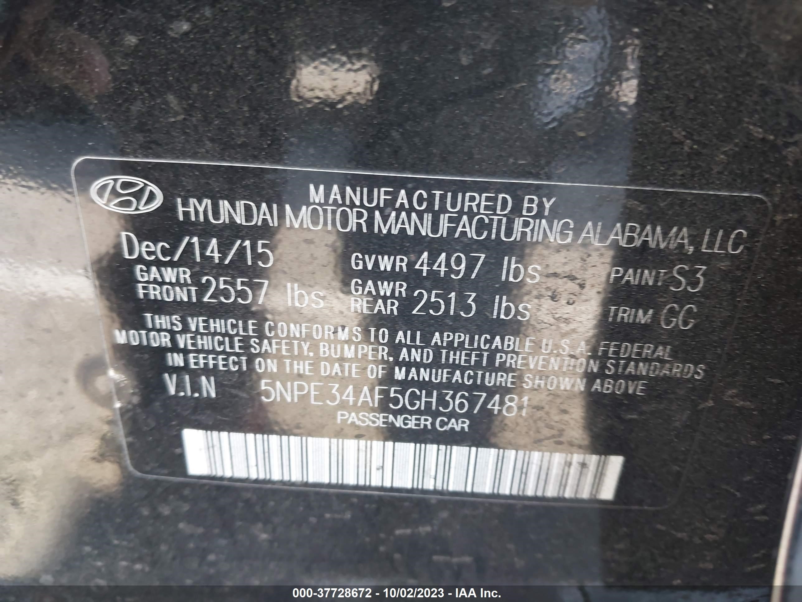 Photo 8 VIN: 5NPE34AF5GH367481 - HYUNDAI SONATA 