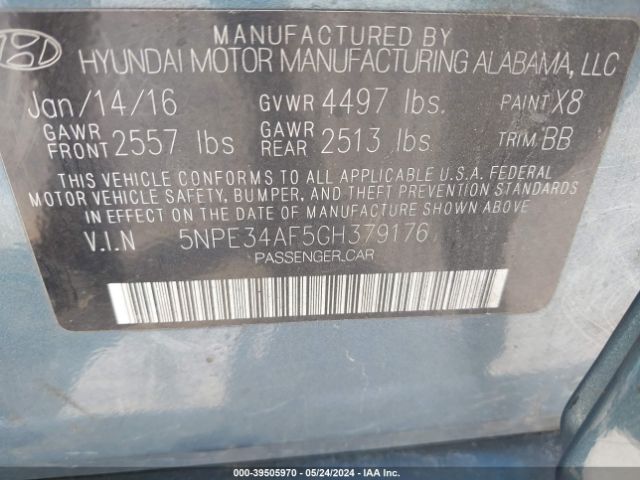 Photo 8 VIN: 5NPE34AF5GH379176 - HYUNDAI SONATA 