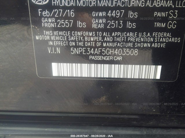 Photo 8 VIN: 5NPE34AF5GH403508 - HYUNDAI SONATA 