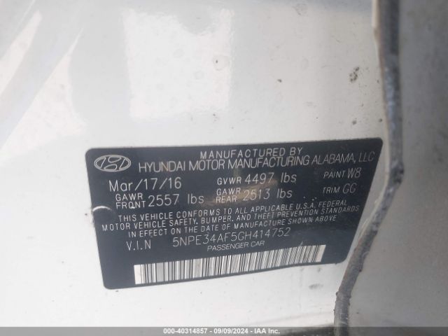 Photo 8 VIN: 5NPE34AF5GH414752 - HYUNDAI SONATA 