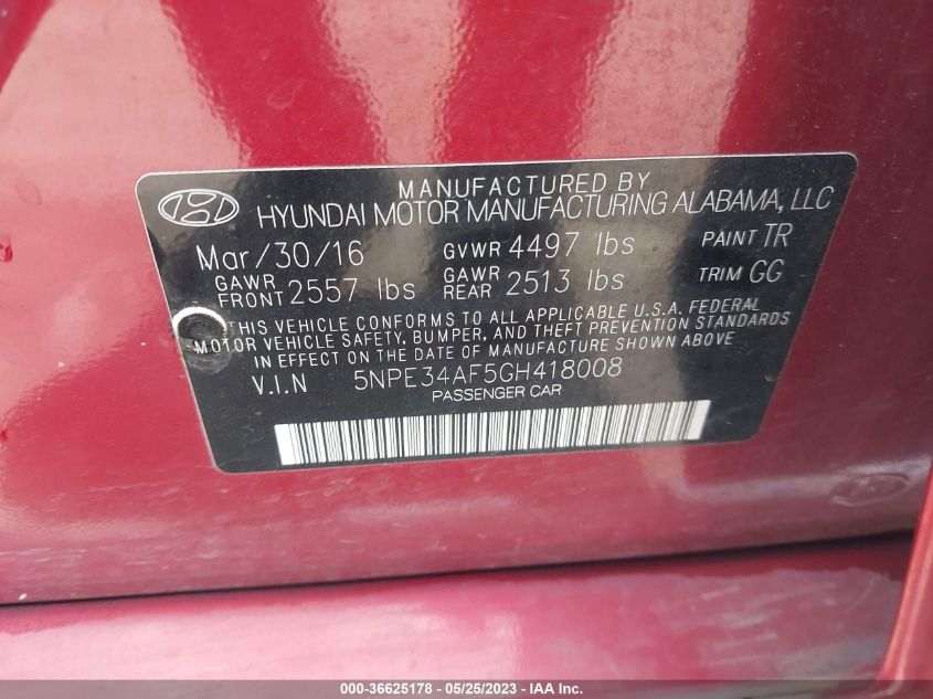 Photo 8 VIN: 5NPE34AF5GH418008 - HYUNDAI SONATA 