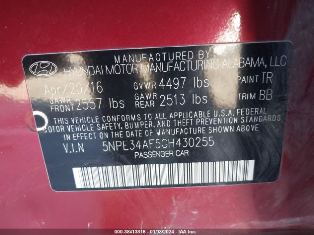 Photo 8 VIN: 5NPE34AF5GH430255 - HYUNDAI SONATA 