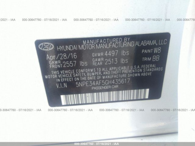 Photo 8 VIN: 5NPE34AF5GH435617 - HYUNDAI SONATA 