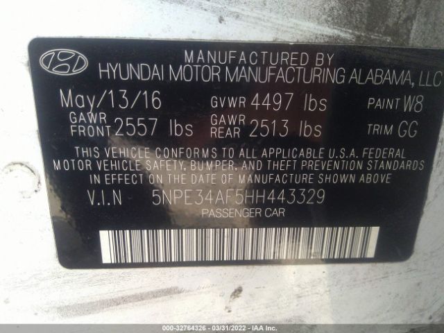 Photo 8 VIN: 5NPE34AF5HH443329 - HYUNDAI SONATA 