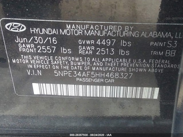 Photo 8 VIN: 5NPE34AF5HH468327 - HYUNDAI SONATA 