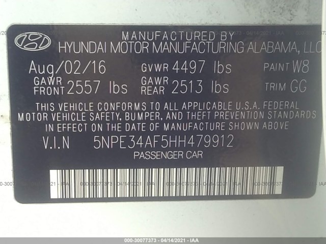 Photo 8 VIN: 5NPE34AF5HH479912 - HYUNDAI SONATA 