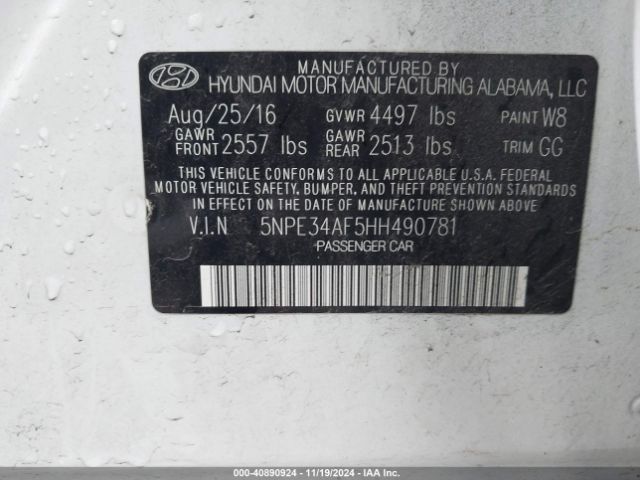 Photo 8 VIN: 5NPE34AF5HH490781 - HYUNDAI SONATA 