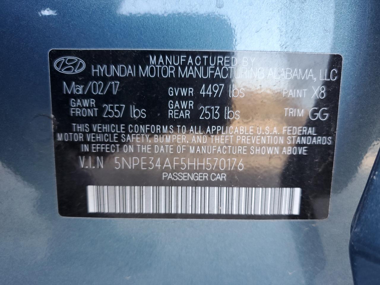 Photo 11 VIN: 5NPE34AF5HH570176 - HYUNDAI SONATA 