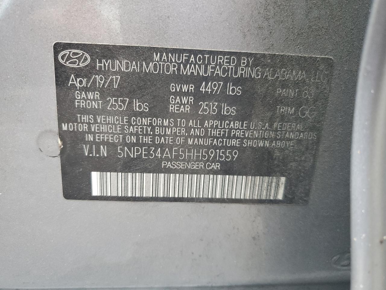 Photo 11 VIN: 5NPE34AF5HH591559 - HYUNDAI SONATA 